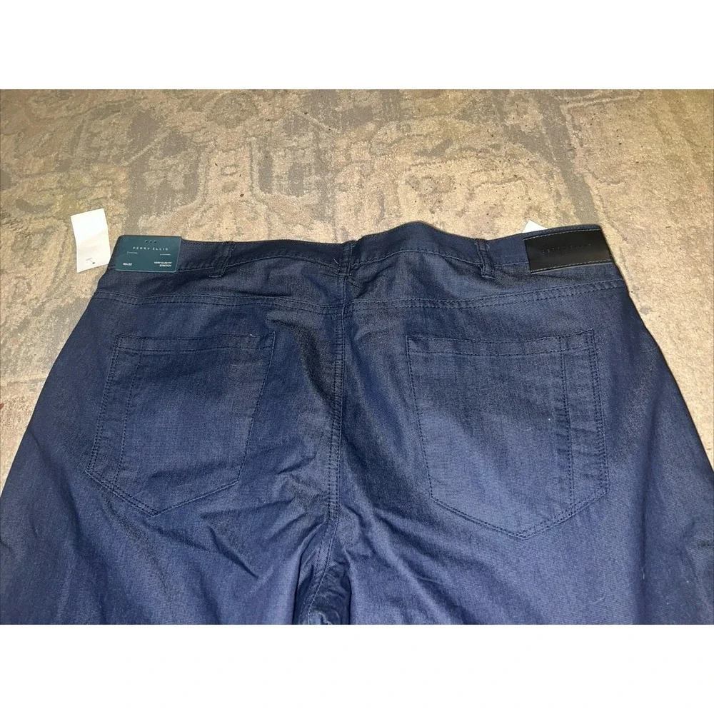 New Perry Ellis Very Slim‎ Chino Pants Men's 40 X 32  Navy Blue Stretch